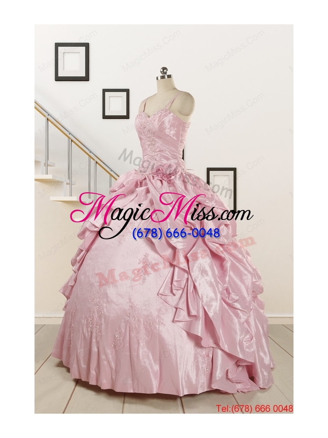 wholesale 2015 sweet spaghetti straps beading pink quinceanera dresses