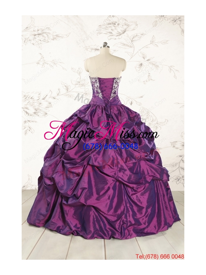 wholesale purple strapless 2015 quinceanera dresses with embroidery