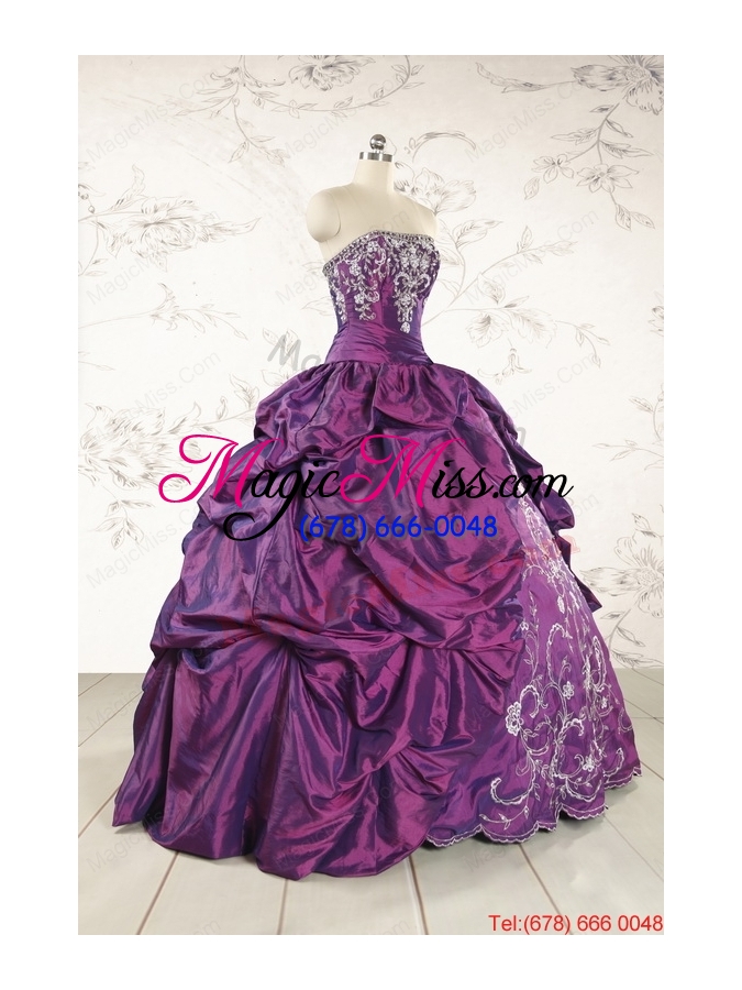 wholesale purple strapless 2015 quinceanera dresses with embroidery