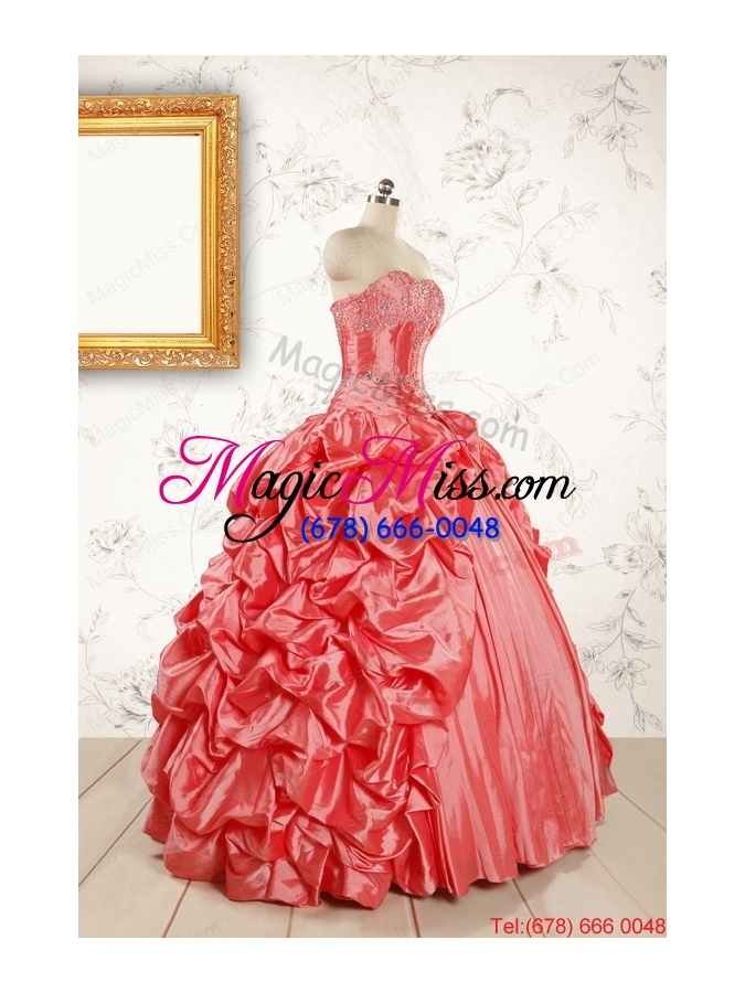 wholesale 2015 beautiful sweetheart beading quinceanera dresses in watermelon