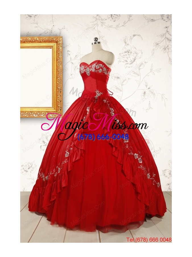 wholesale 2015 cheap sweetheart red puffy quinceanera dresses with embroidery