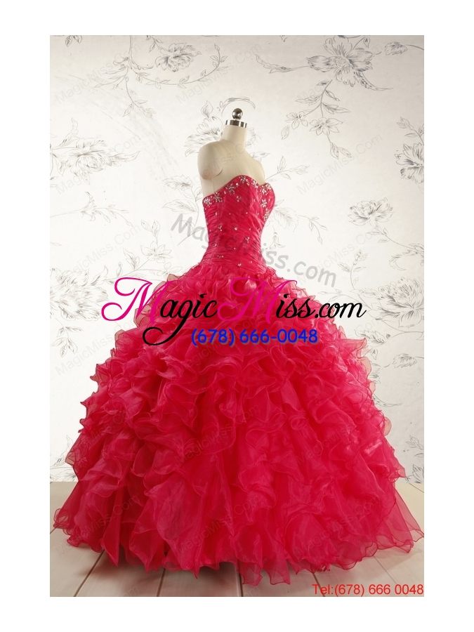 wholesale 2015 new style sweetheart coral red quinceanera dresses with beading