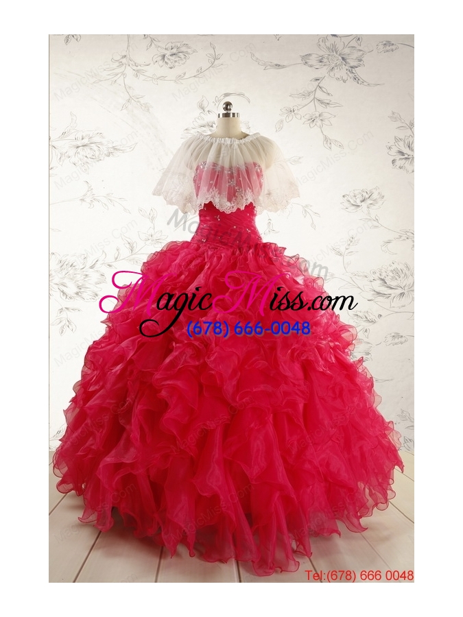 wholesale 2015 new style sweetheart coral red quinceanera dresses with beading