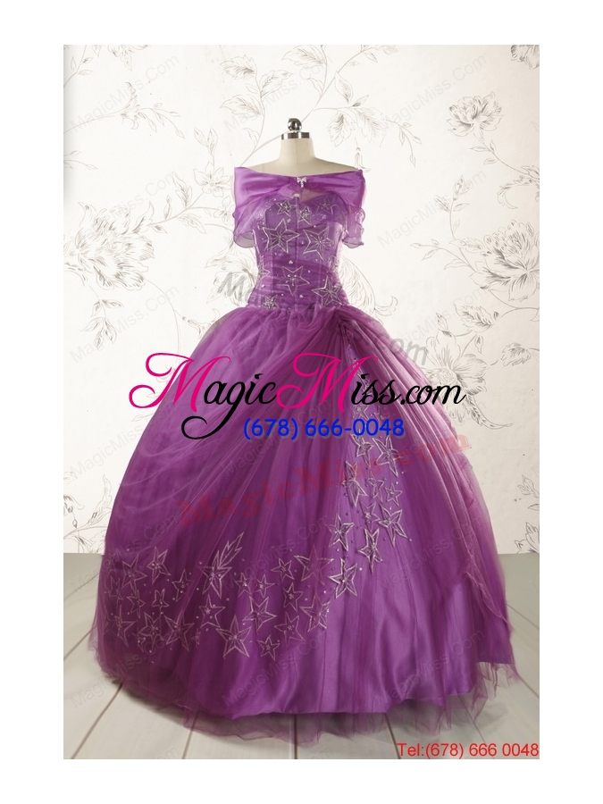 wholesale 2015 formal sweetheart purple quinceanera dresses with appliques