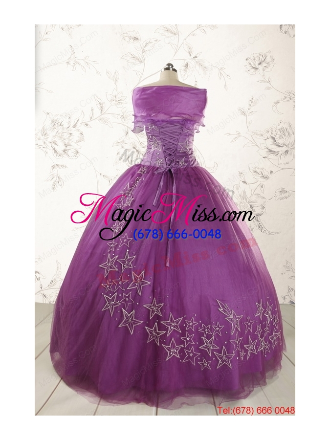 wholesale 2015 formal sweetheart purple quinceanera dresses with appliques