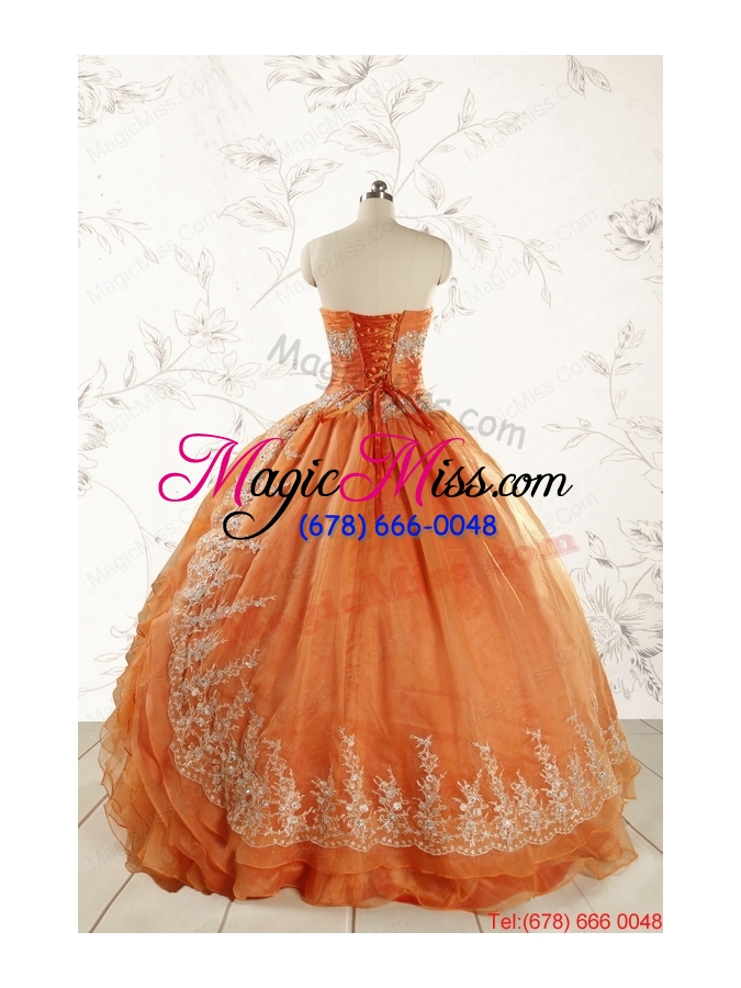 wholesale 2015 cheap appliques quinceanera dresses in orange
