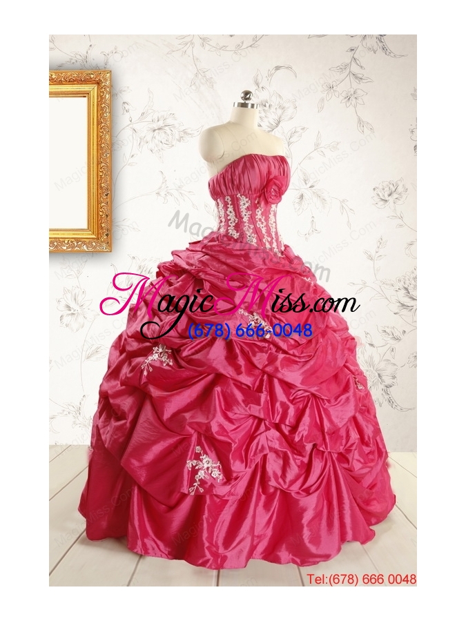 wholesale cheap appliques coral red quinceanera dress with strapless
