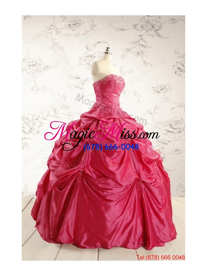 wholesale 2015 cheap appliques quinceanera dresses in hot pink