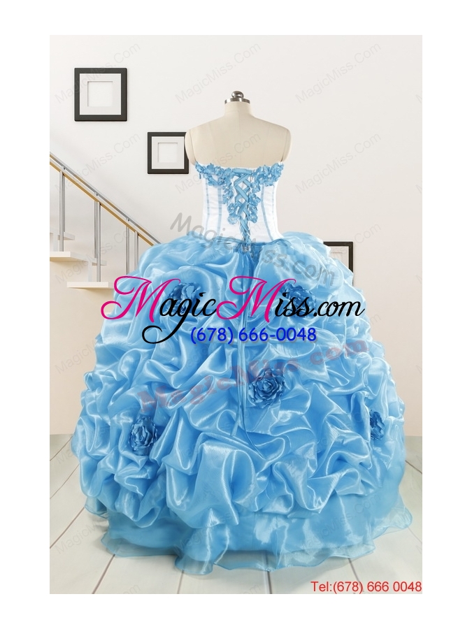wholesale 2015 new style sweetheart baby blue quinceanera dresses with appliques