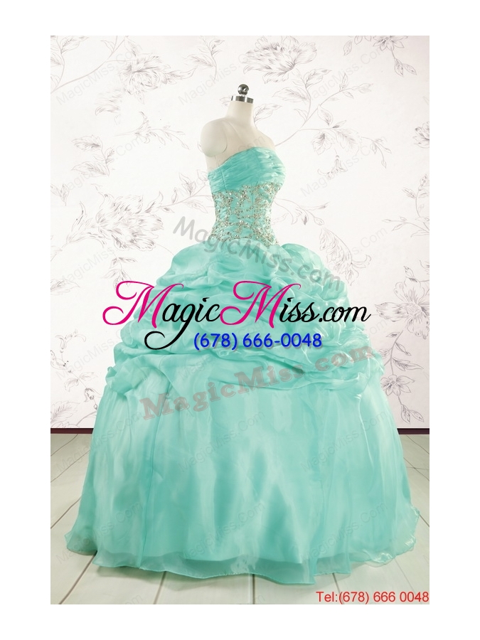 wholesale 2015 pretty puffy apple green sweet 16 dresses with beading