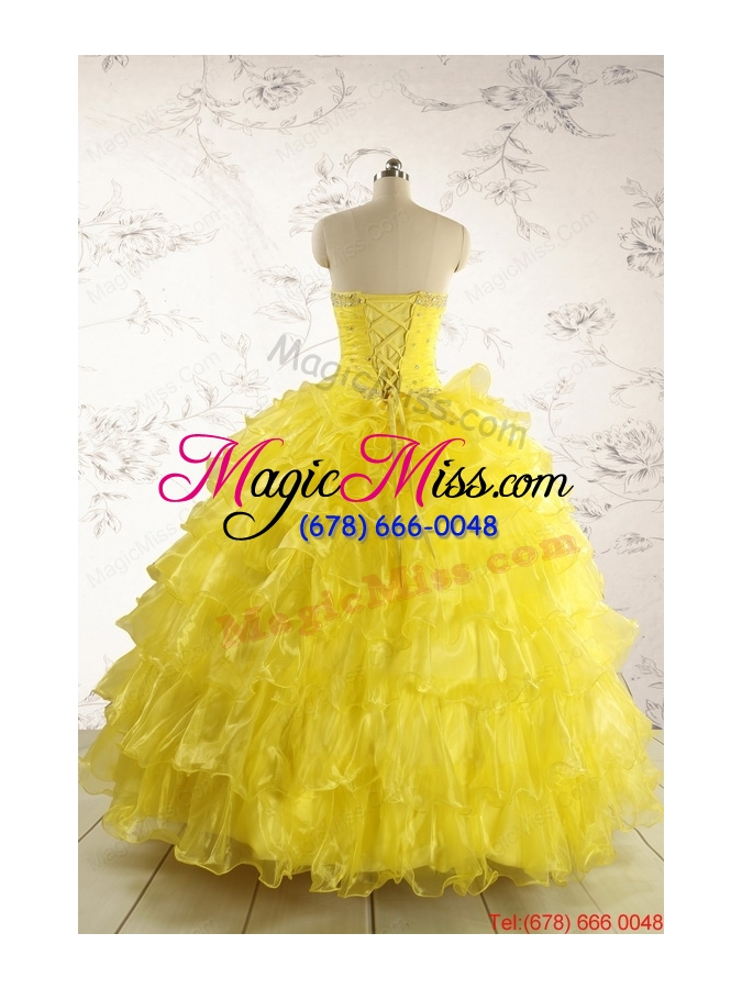 wholesale new style yellow quinceanera dresses with beading and ruffles