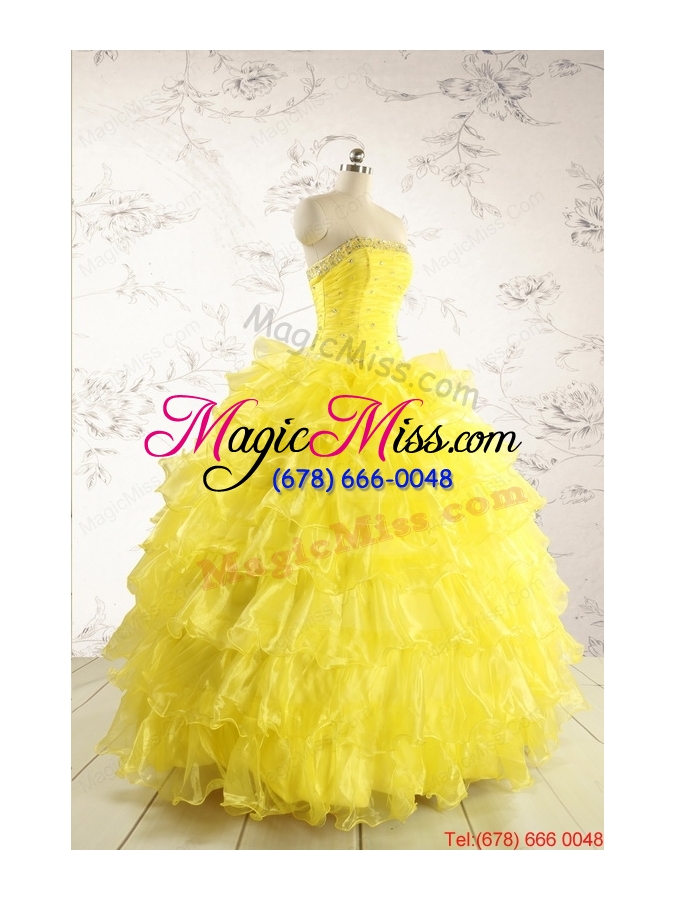 wholesale new style yellow quinceanera dresses with beading and ruffles