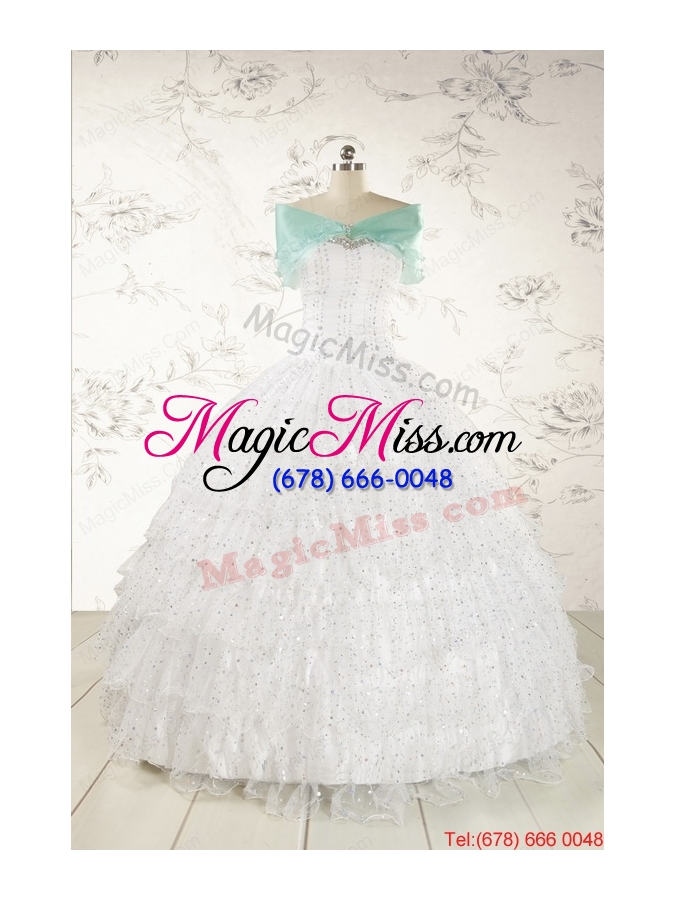 wholesale white ball gown formal quinceanera dresses with sequins and ruffles