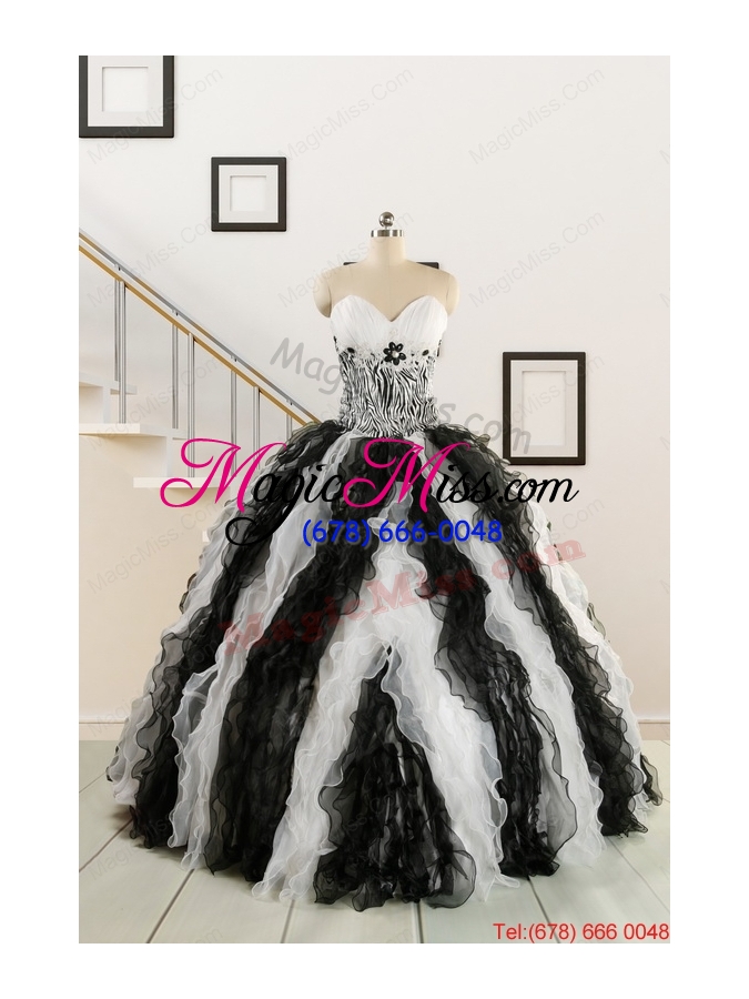wholesale 2015 black and white sweetheart dress for quinceanera with ruffles