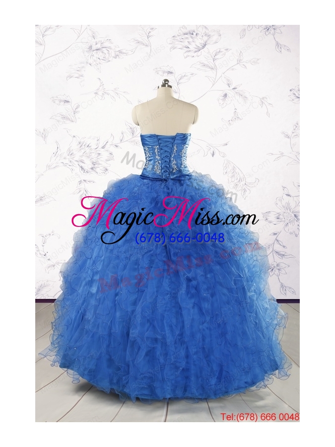 wholesale 2015 pretty royal blue quinceanera dresses with appliques and ruffles