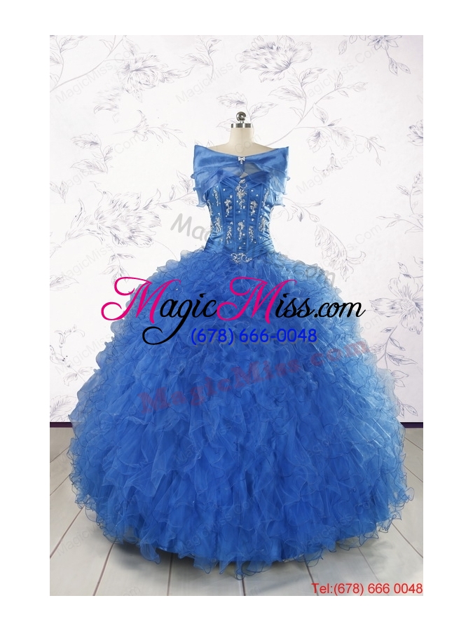 wholesale 2015 pretty royal blue quinceanera dresses with appliques and ruffles