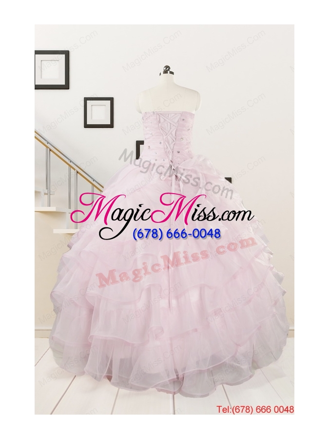 wholesale 2015 cute baby pink quinceanera dresses with beading and ruffles