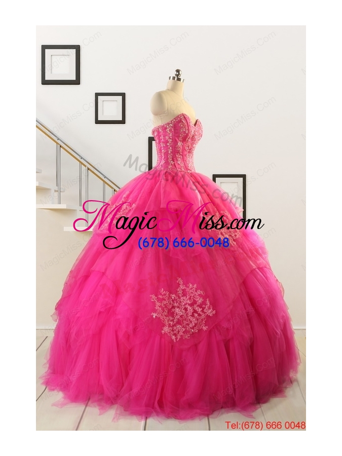 wholesale 2015 pretty appliques dresses for 15 in hot pink