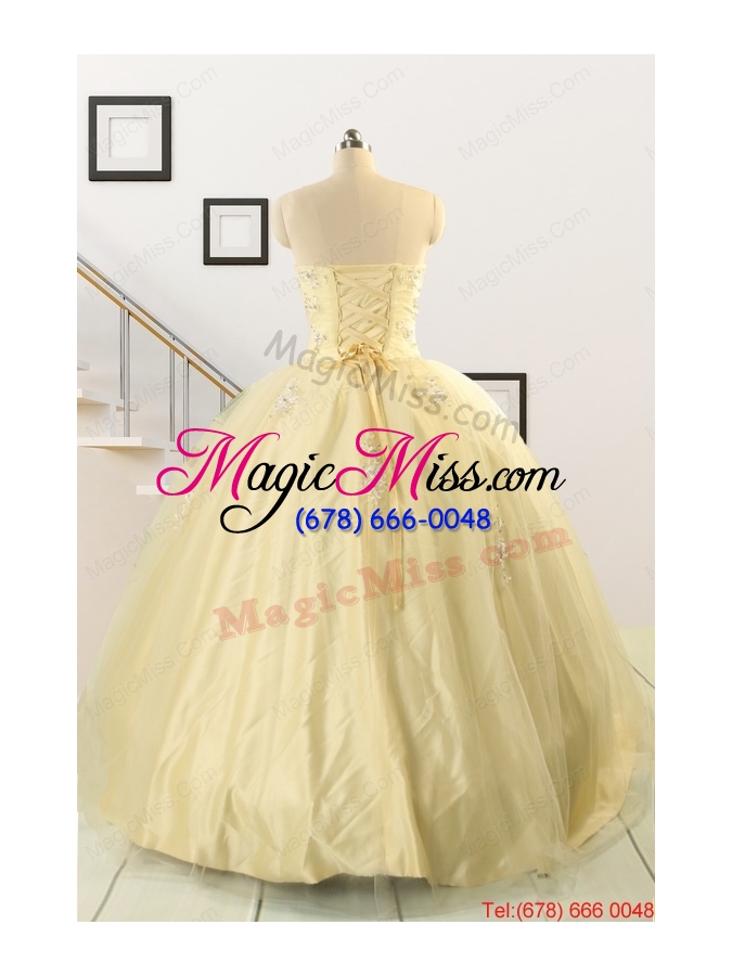 wholesale latest appliques quinceanera dress in light yellow for 2015