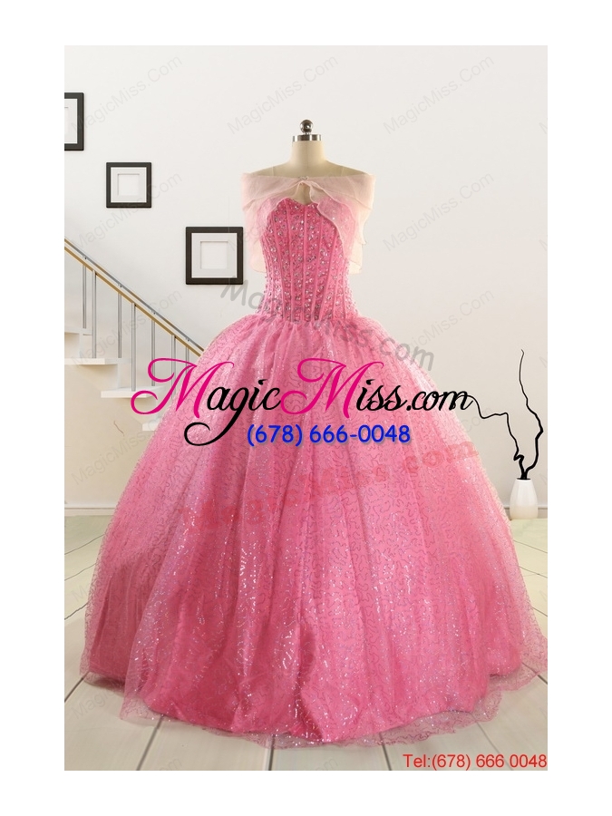 wholesale simple sweetheart sequins quinceanera dress in rose pink for 2015