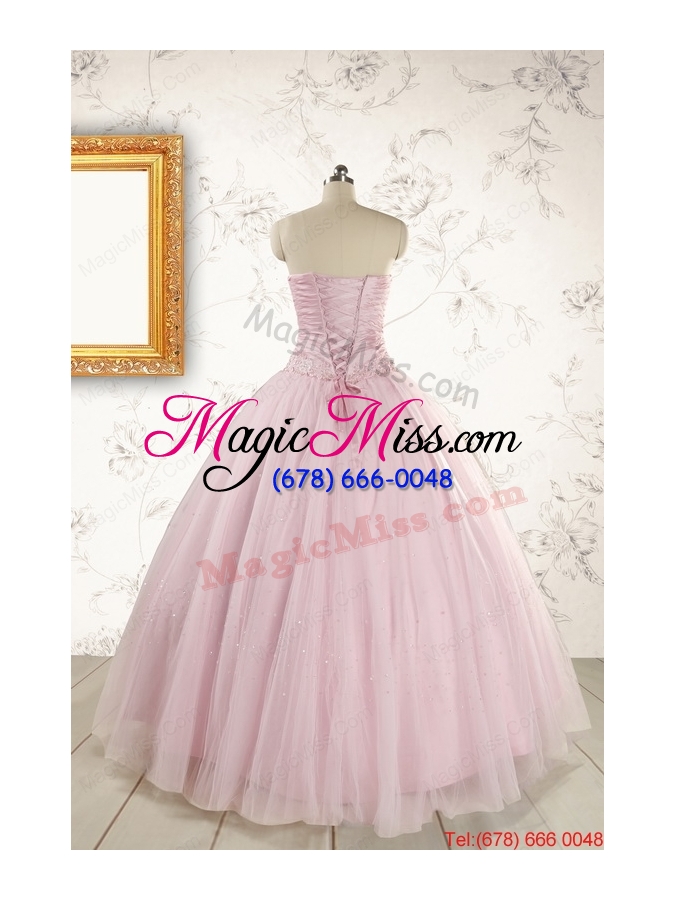 wholesale 2015 light pink strapless simple sweet 16 dresses with appliques