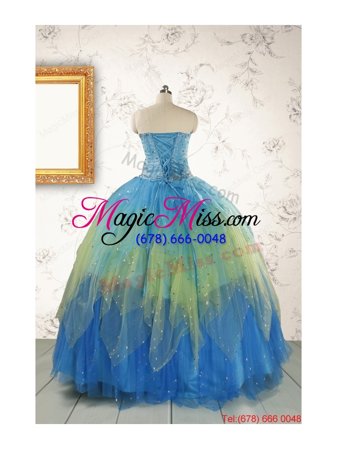 wholesale 2015 unique sweetheart beading quinceanera dresses in multi-color