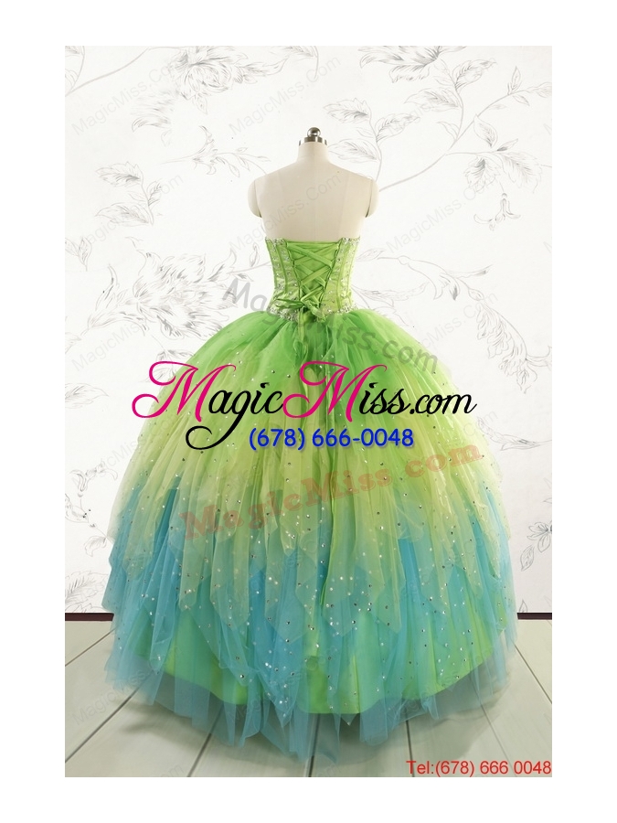 wholesale 2015 new style beading and ruffles quinceanera dresses in multi-color