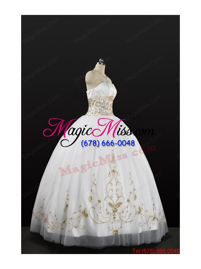 wholesale white strapless 2015 quinceanera dress with beading and appliques