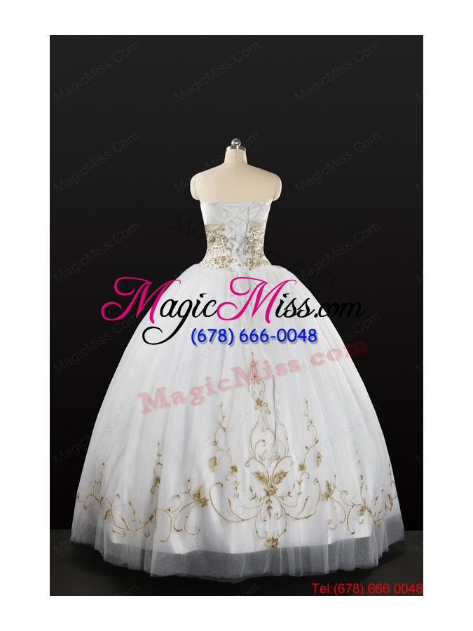 wholesale white strapless 2015 quinceanera dress with beading and appliques