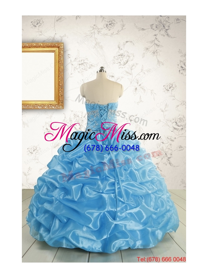 wholesale 2015 elegant strapless beading quinceanera dresses in baby blue