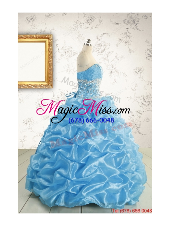 wholesale 2015 elegant strapless beading quinceanera dresses in baby blue
