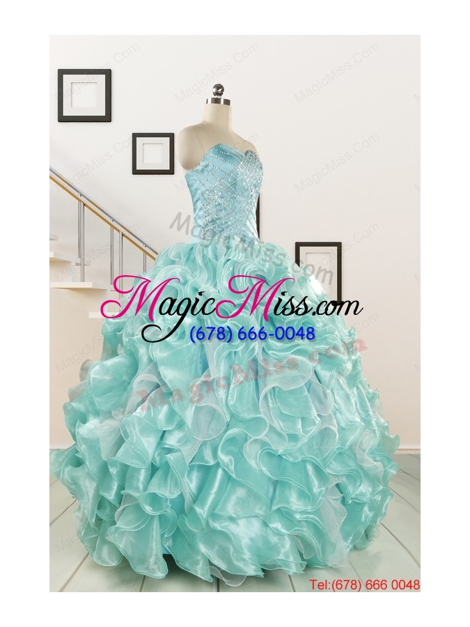 wholesale 2015 beautiful beading quinceanera dresses in apple green