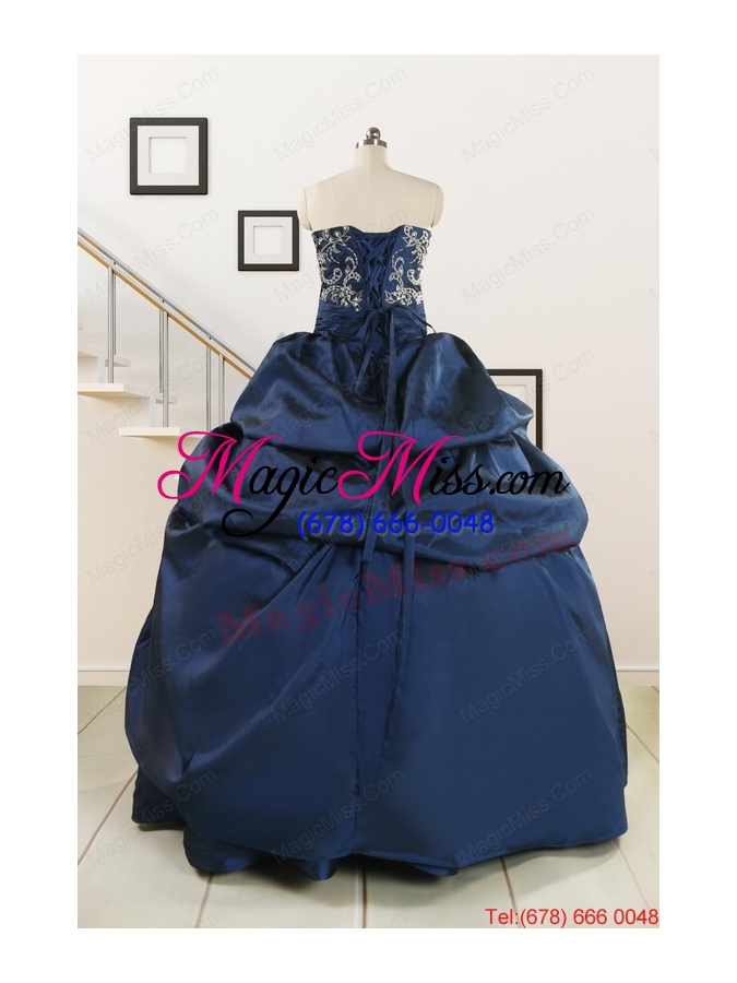 wholesale custom made navy blue embroidery quinceanera dresses with appliques