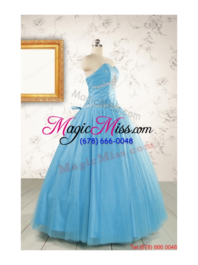 wholesale 2015 new style beading sweet 15 dresses in aqua blue
