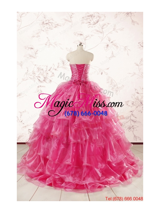 wholesale hot pink sweetheart beading quinceanera dresses with brush train