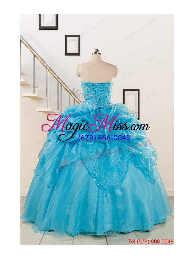 wholesale 2015 fashionable sweetheart beading quinceanera dress in aqua blue