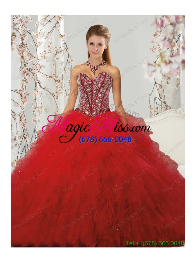 wholesale 2015 top seller beading and ruffles dresses for quinceanera in red