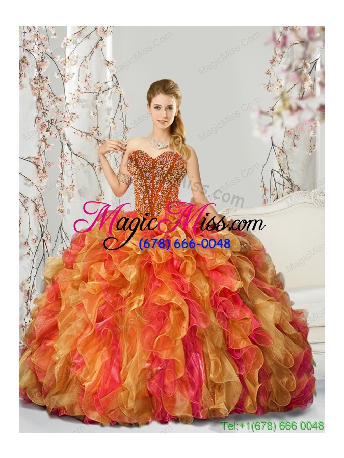 wholesale luxurious multi-color dama dress with beading and ruffles for 2015