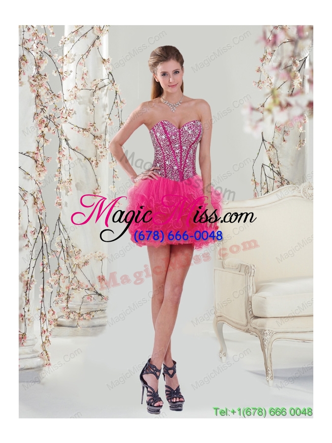 wholesale unique hot pink sweet 15 dresses with beading and ruffles for 2015