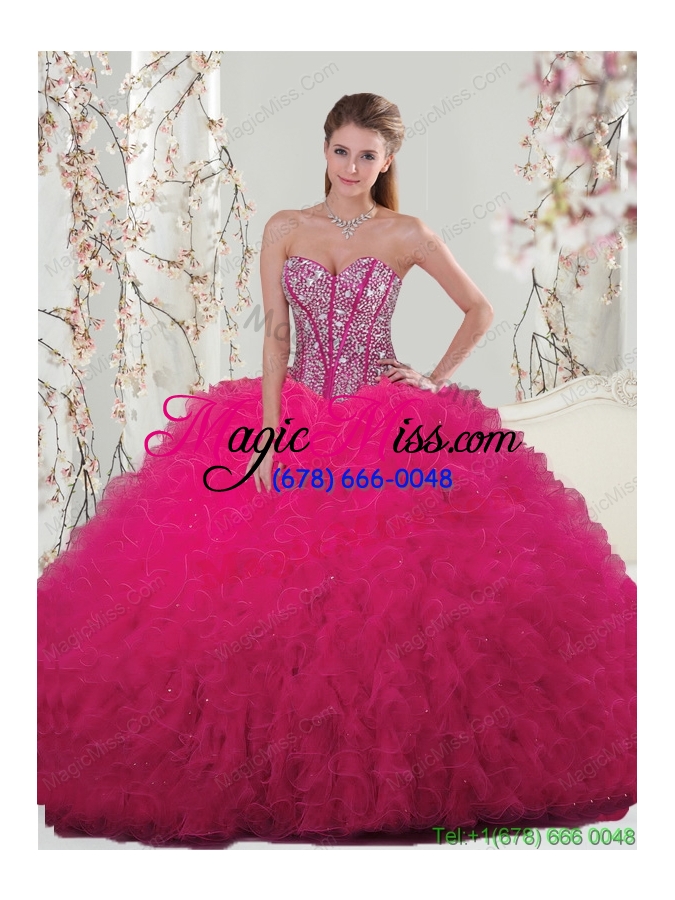 wholesale trendy beading and ruffles hot pink dama dress for 2015