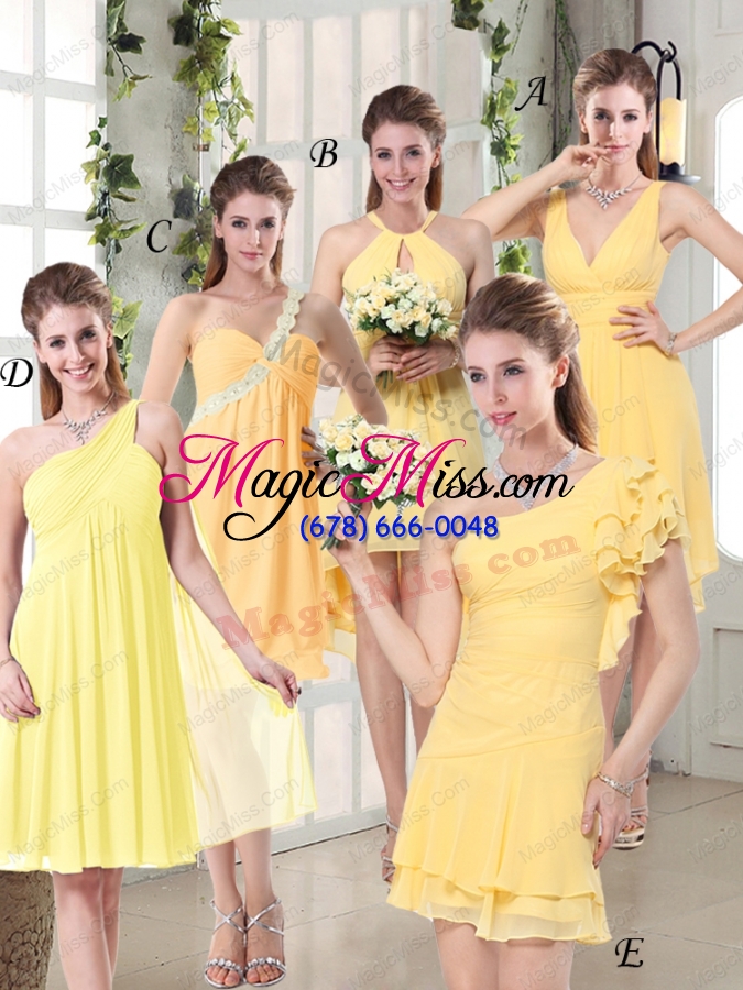 wholesale charming v-neck yellow prom dresses mini length for spring