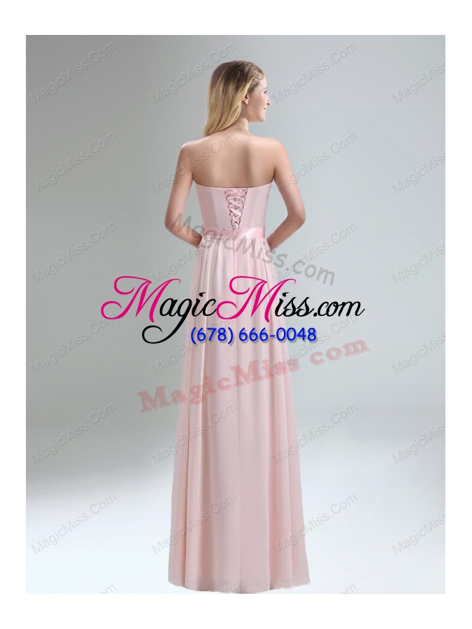 wholesale 2015 most popular light pink empire prom dresses with bowknot belt