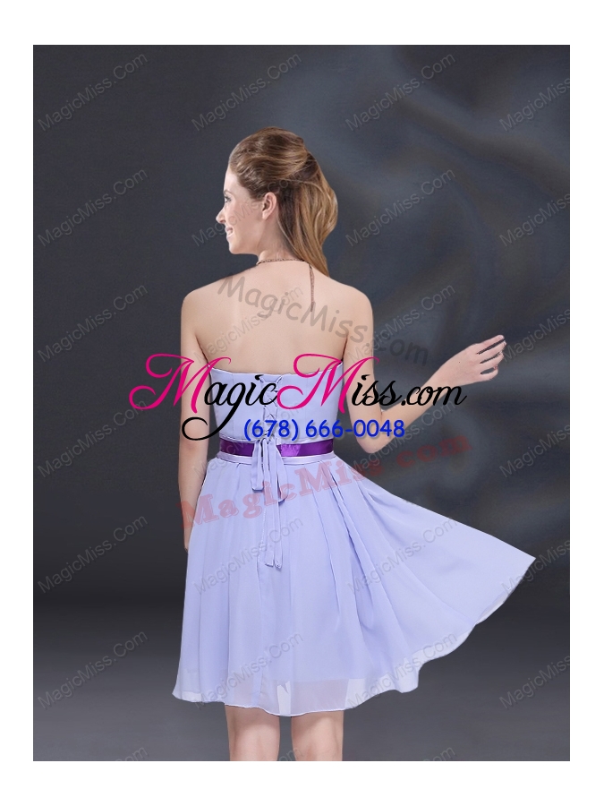 wholesale ruching and belt chiffon prom dresses in lavender
