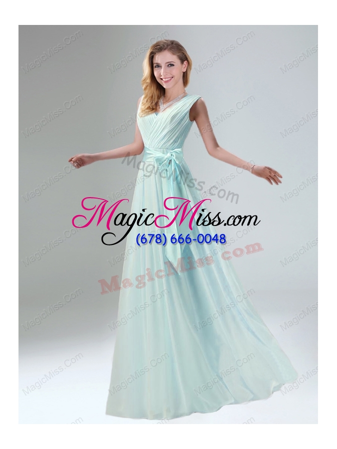 wholesale fashionable belt ruching chiffon prom dresses with bowknot