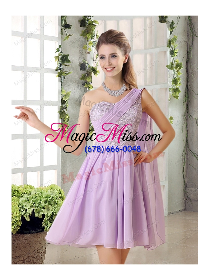 wholesale the most popular lilace one shoulder a line prom dresses with rushing