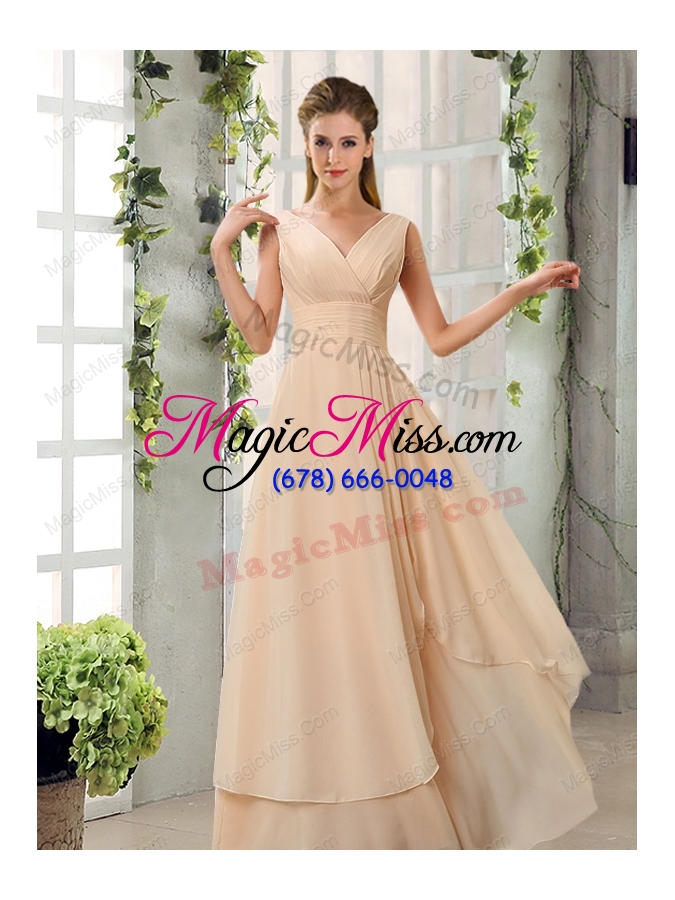 wholesale 2015 fashionable champagne ruching chiffon prom dresses