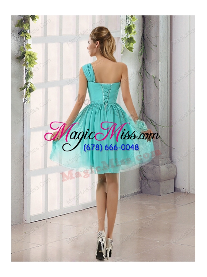 wholesale natural one shoulder a line ruching lace up prom dresses