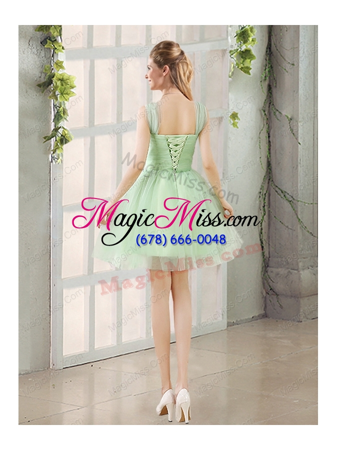 wholesale ruching organza a line straps prom dresses with lace up