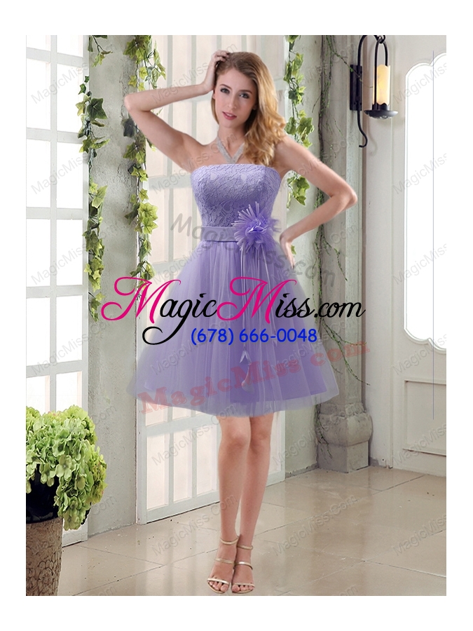 wholesale handmade flower strapless lace prom dresses with mini length