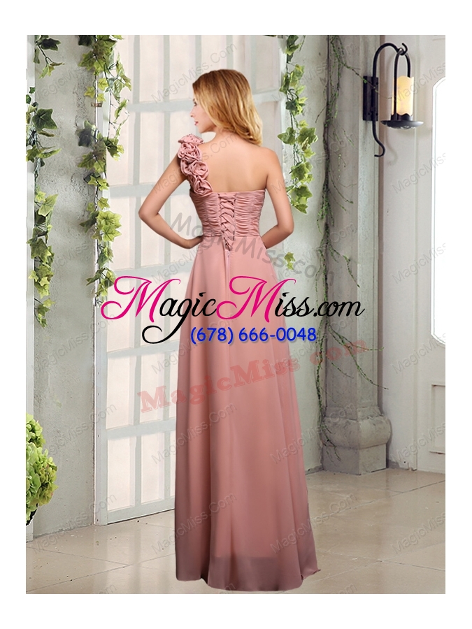 wholesale empire ruching one shoulder prom dresses with hand made flowers